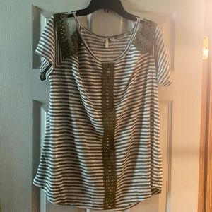 Green and white striped top